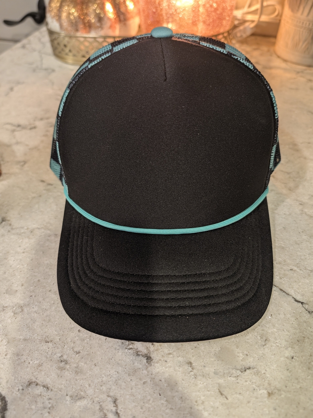 Men's Black Trucker Cap with Teal Trim